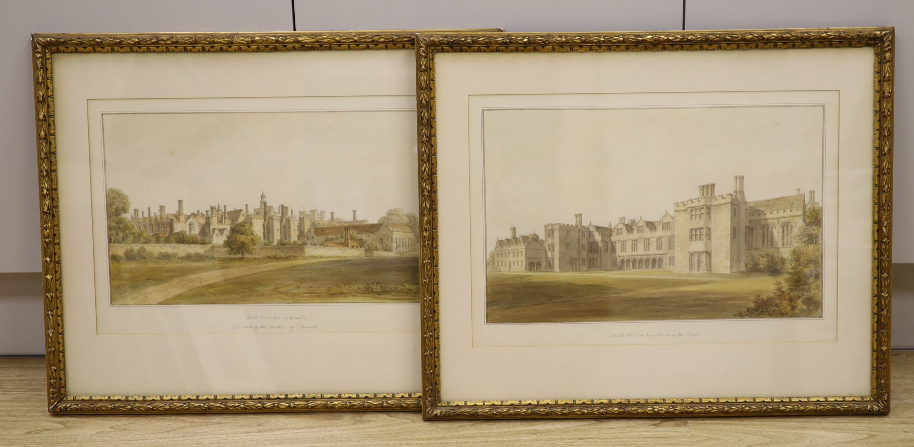 John Chessel Buckler (1793-1894) and John Buckler (1770-1851), pair of watercolours, View of Knowle House, signed, Agnew & Sons labels verso, 27 x 43cm